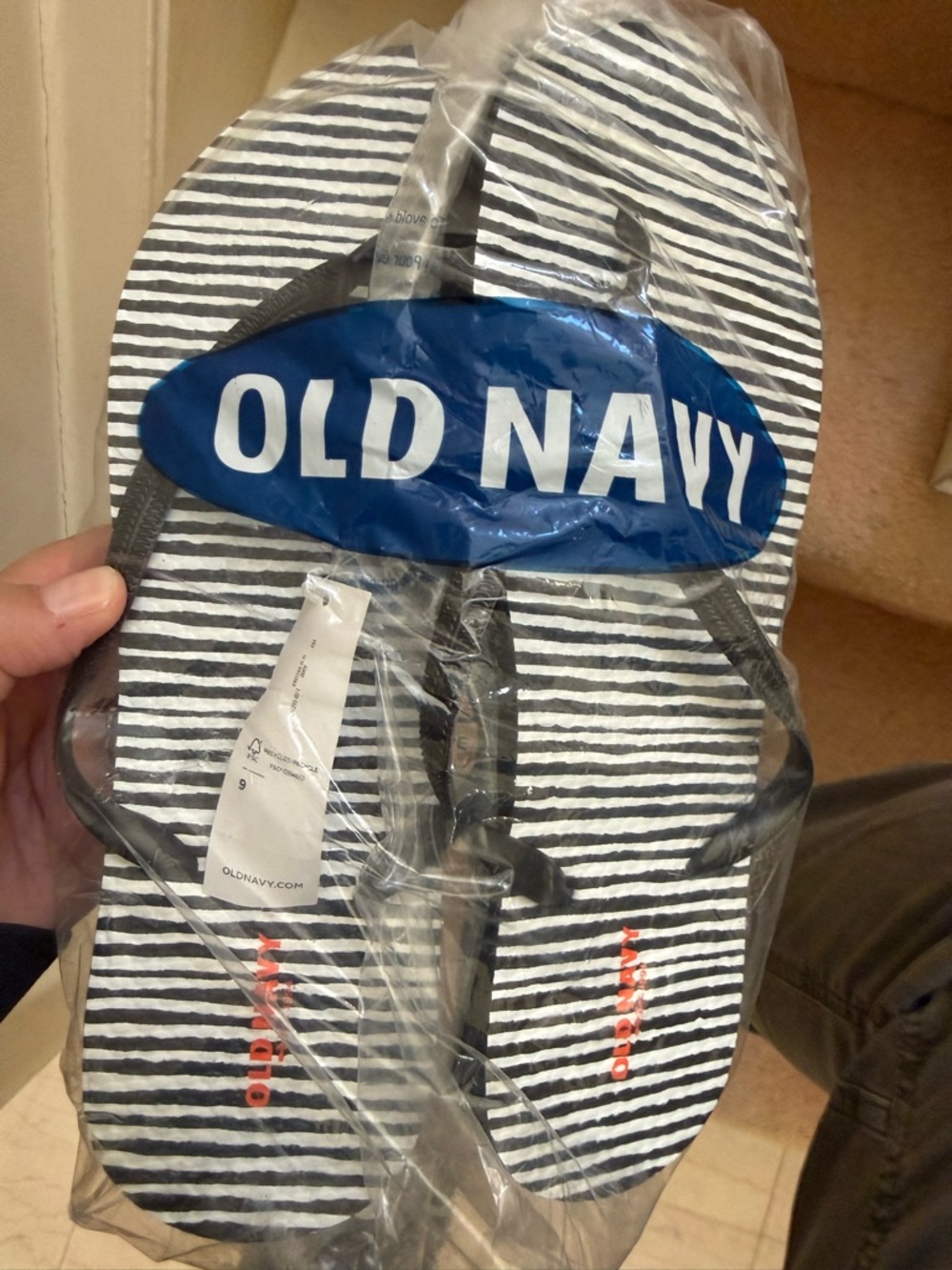 Old Navy Black Striped White Flip Flops